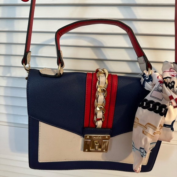 Aldo red blue white bag purse with scarf crossbody - Picture 6 of 7